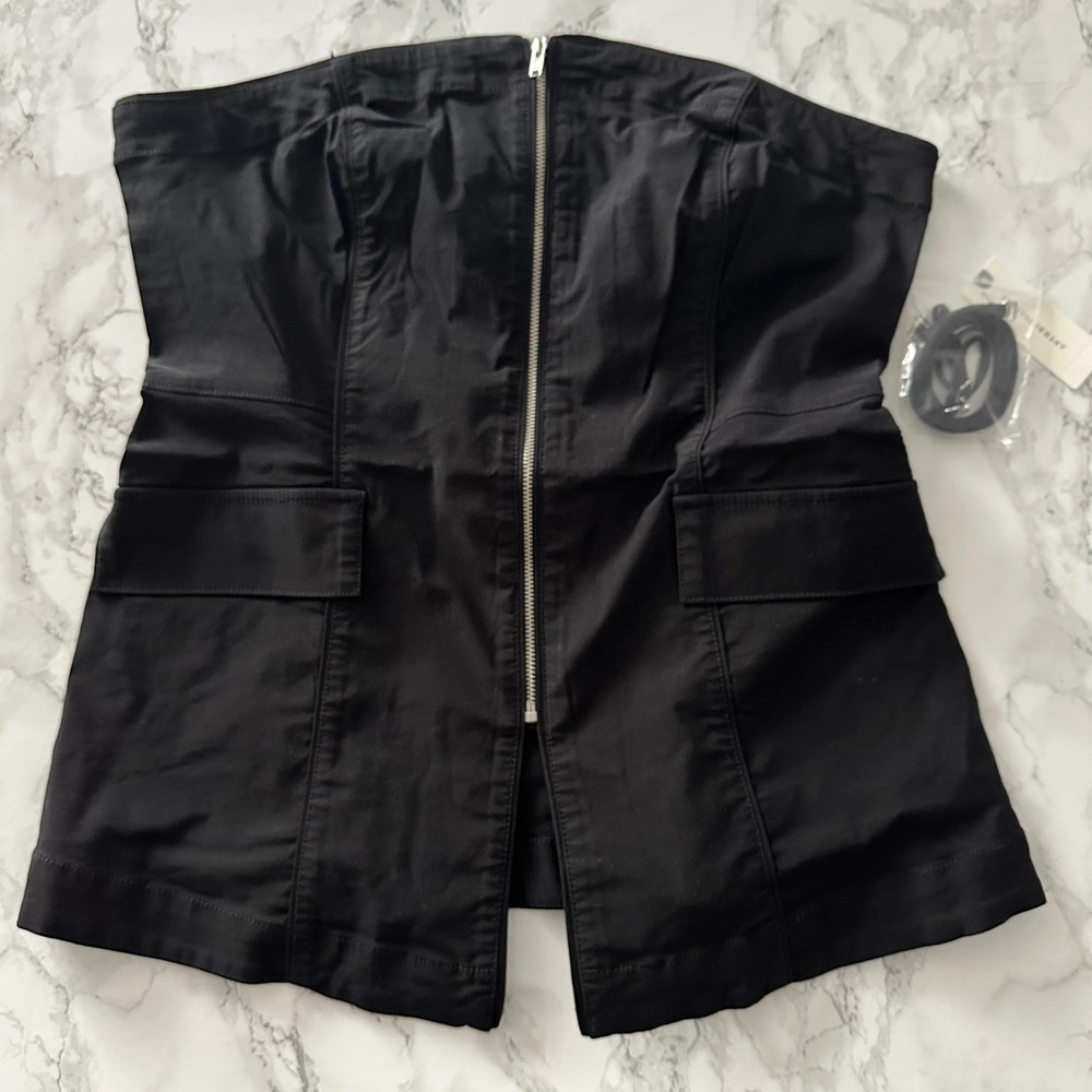 Anthropologie‎ Black Strapless Convertible Zip Front Bodice Top Women Size Large